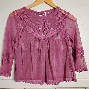 Free People Lace mauve lace cropped babydoll top